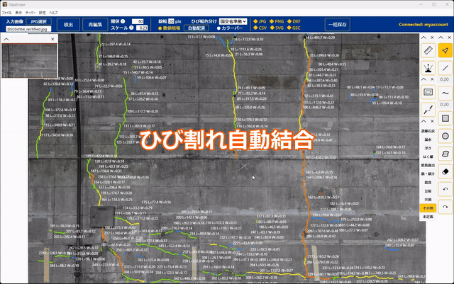 GigaScope ひび割れ自動結合・テキスト加工
